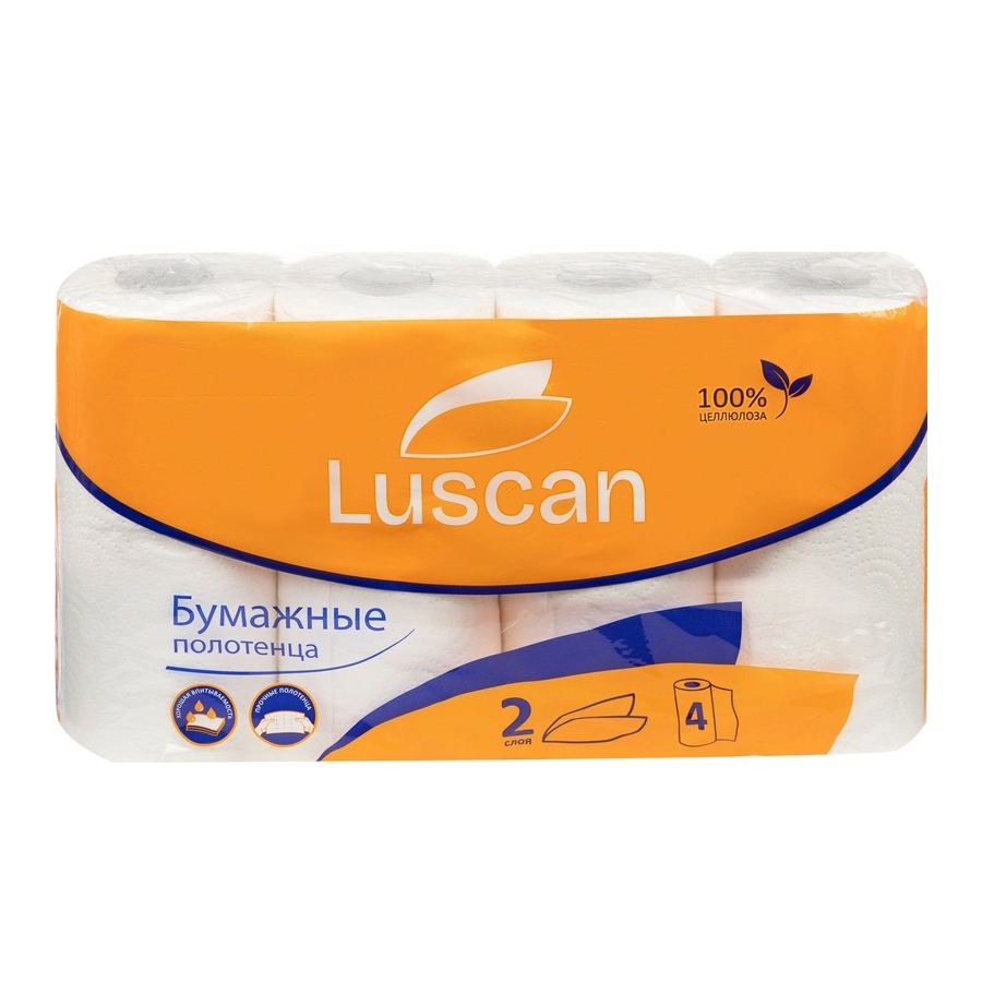 Полотенца бумажные "LUSCAN", 2-х слойные, в уп. 4