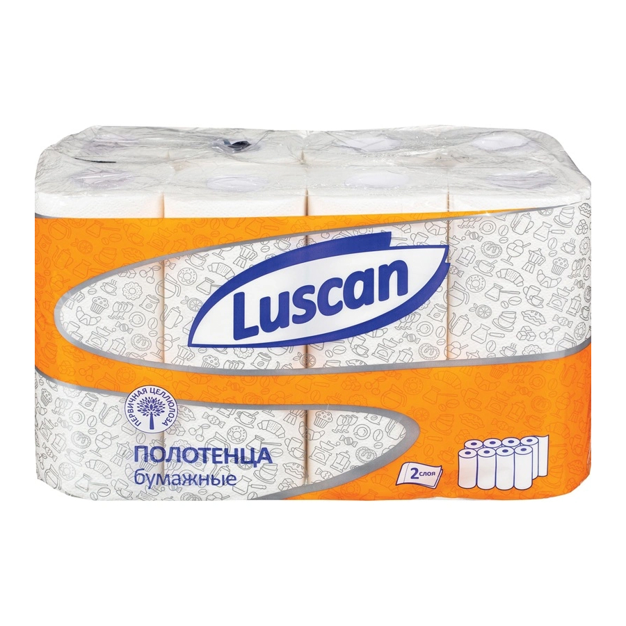 Полотенца бумажные, "LUSCAN", 2-х слойные, в уп. 8